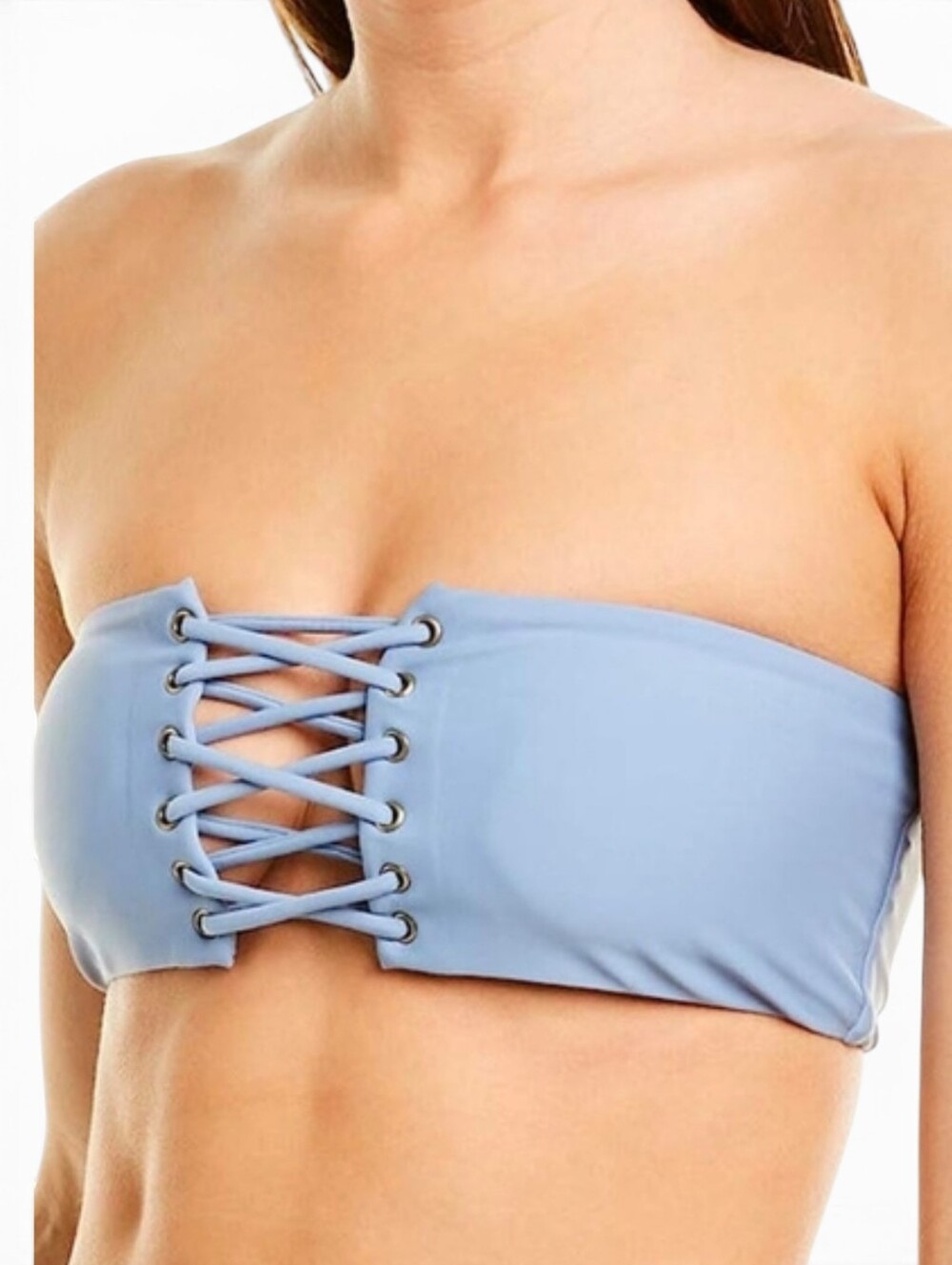 Pilyq blue lace front bandeau Mermaidcore Beach Pool Summer swim top NWT. Sz M